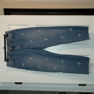 CRYSTAL FLOWERS Rewash Mom jeans with crystal flowers
